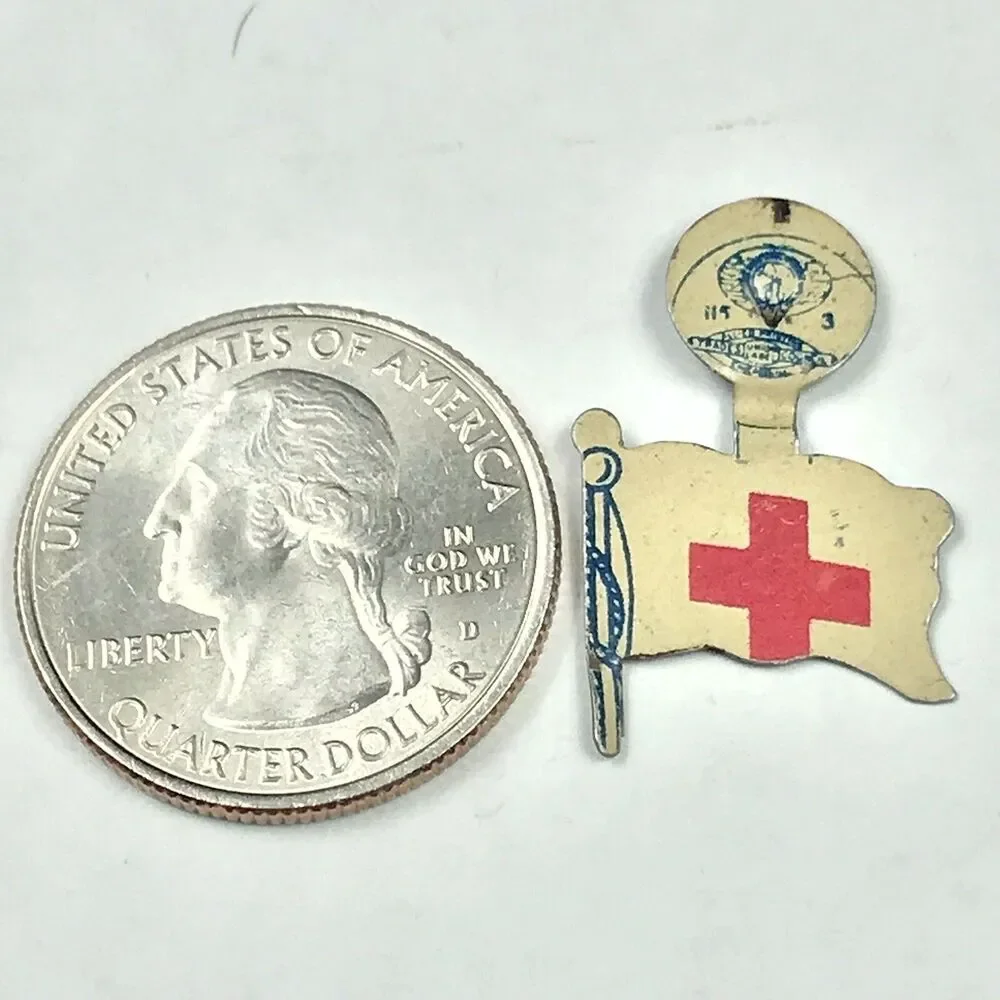 Red Cross Flag Vintage Pin Button Fold Over Metal